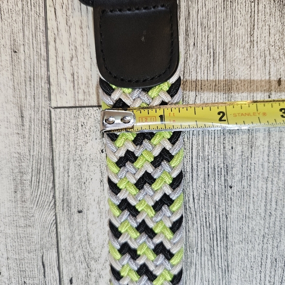 DIBI Black White Neon Yellow & Silver Elastic Braided Belt XL - Picture 6 of 6